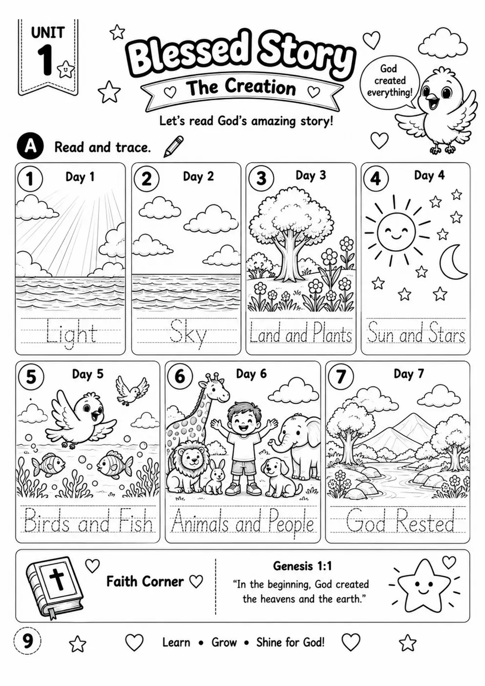 Página 9 do workbook: Blessed Song e Blessed Story